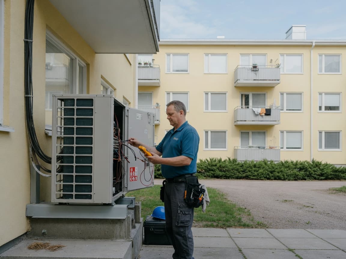 Huoltomies tekemässä teknistä huoltotyötä